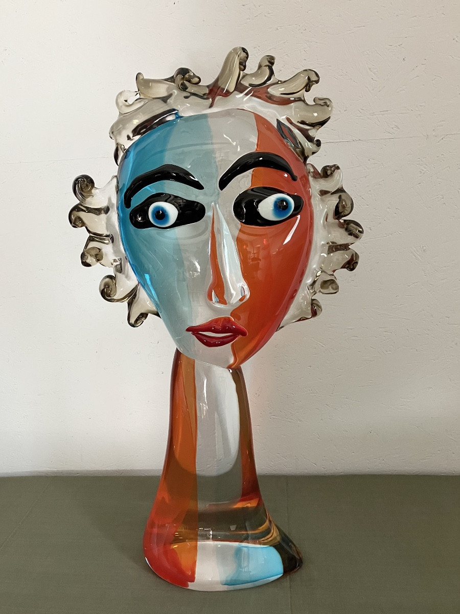 Murano - Alessandro Barbaro At Vetreria Artistica Colleoni In Murano Face Glass Sculpture