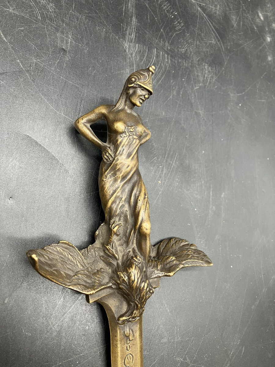 Eugène  Lelièvre Dague coupe papier patriotique Alsace  on les aura bronze art nouveau Alsacien-photo-2