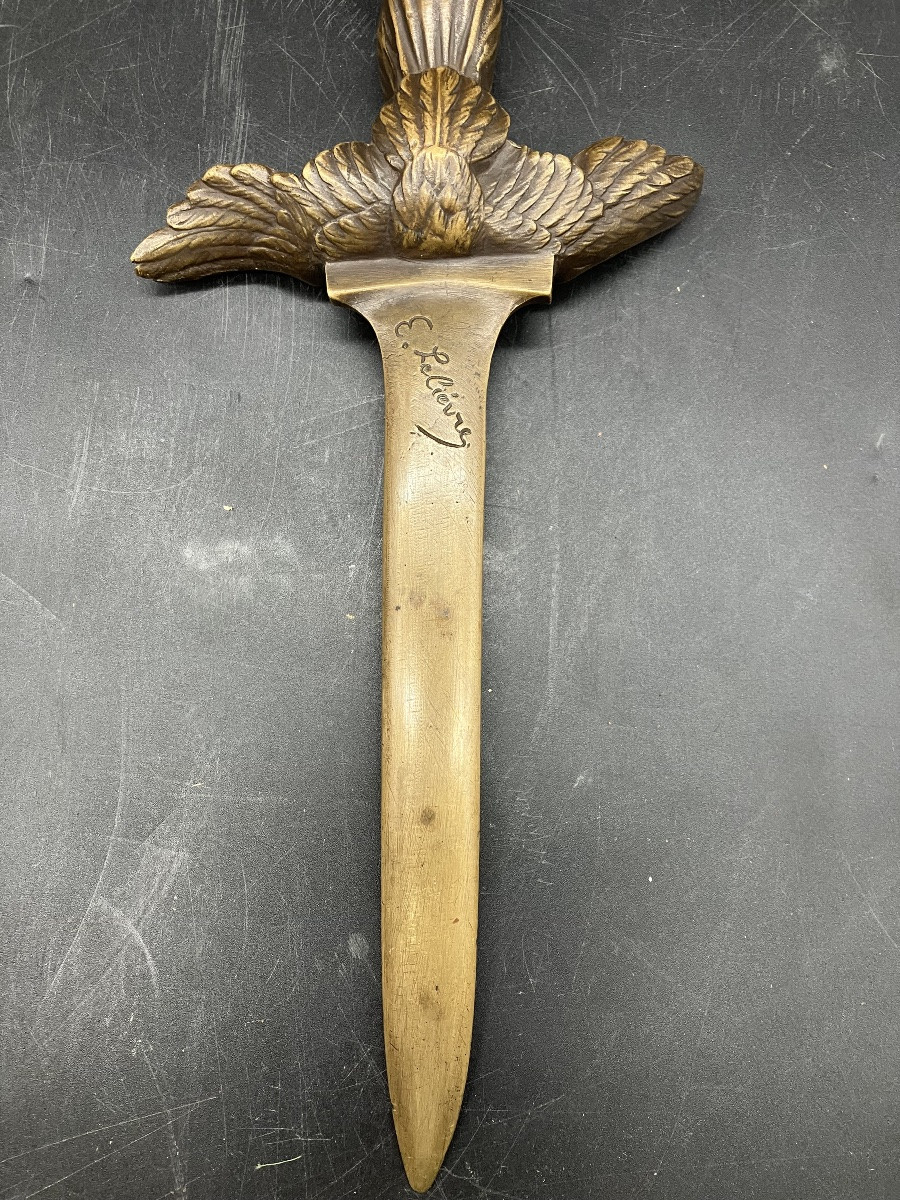 Eugène  Lelièvre Dague coupe papier patriotique Alsace  on les aura bronze art nouveau Alsacien-photo-1
