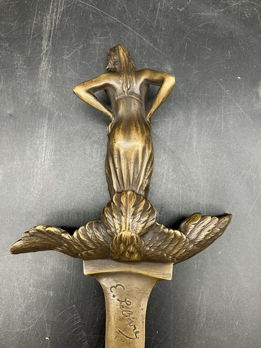 Eugène  Lelièvre Dague coupe papier patriotique Alsace  on les aura bronze art nouveau Alsacien-photo-2