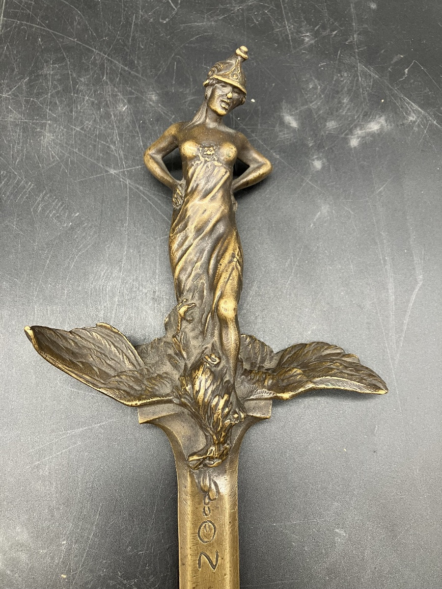Eugène  Lelièvre Dague coupe papier patriotique Alsace  on les aura bronze art nouveau Alsacien-photo-6