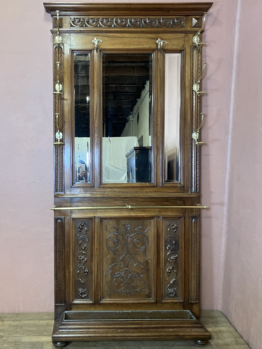 vestiaire porte manteaux en noyer Napoléon III largeur 1 mètre-photo-2
