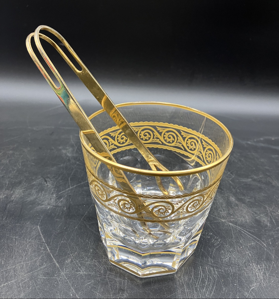 Seau à glace Baccarat Eldorado avec sa pince à glaçons cristal doré -photo-1
