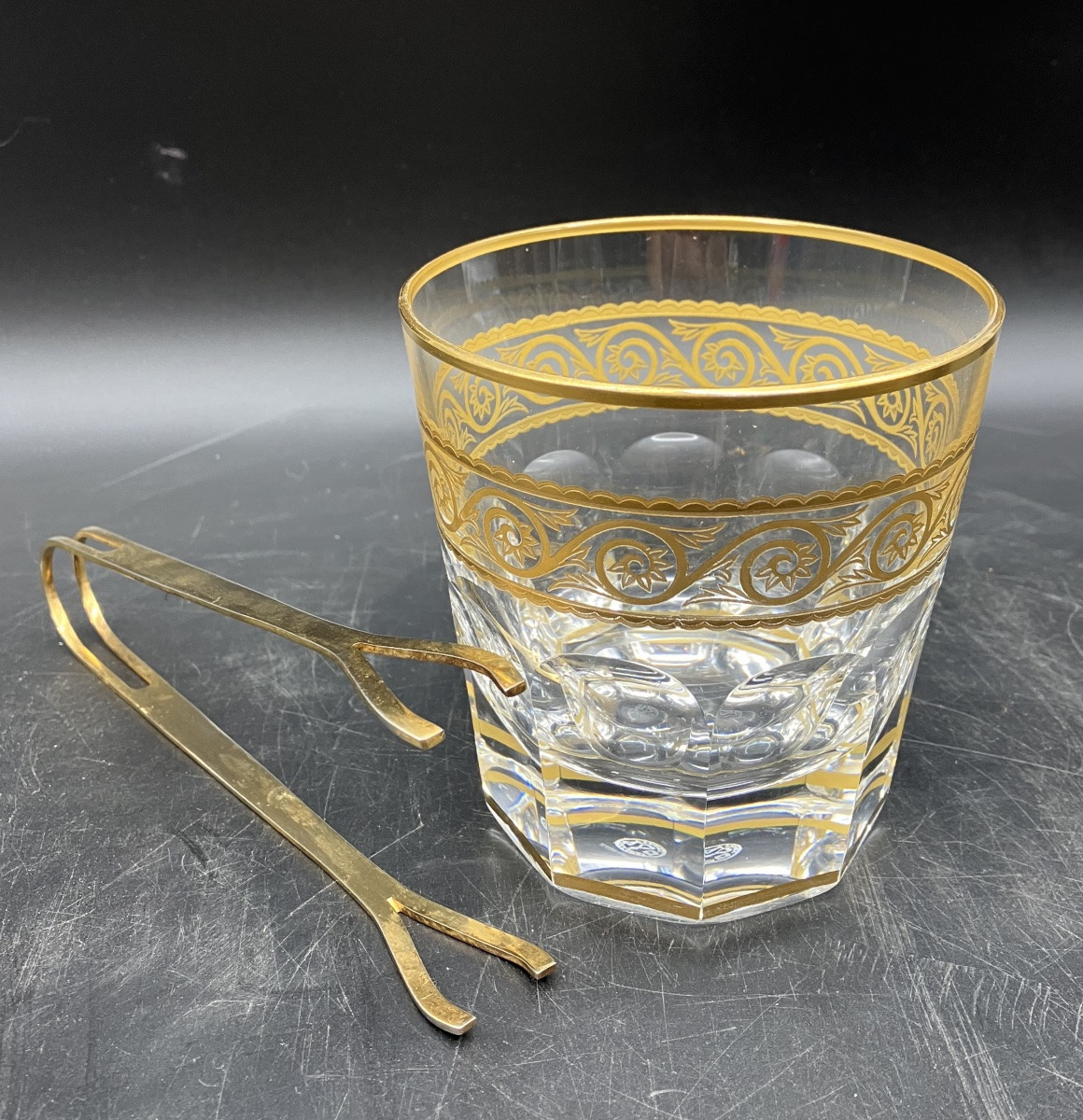 Seau à glace Baccarat Eldorado avec sa pince à glaçons cristal doré -photo-4