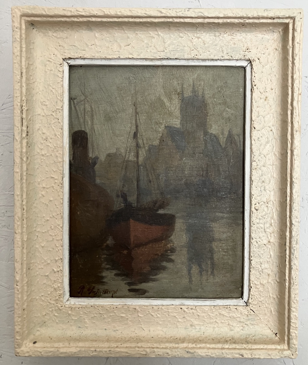 René Printemps Port Of Fecamp Oil On Panel Normandy -photo-2