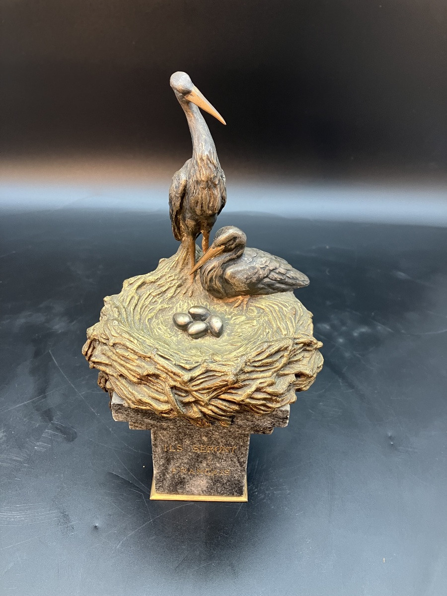 Louis Carvin Patriotic Bronze Alsace French They Will Be French Storks -photo-3