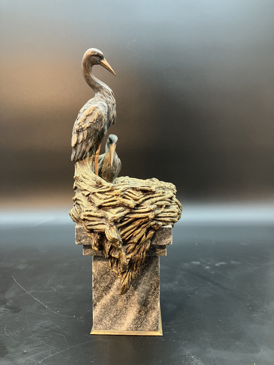 Louis Carvin Patriotic Bronze Alsace French They Will Be French Storks -photo-3