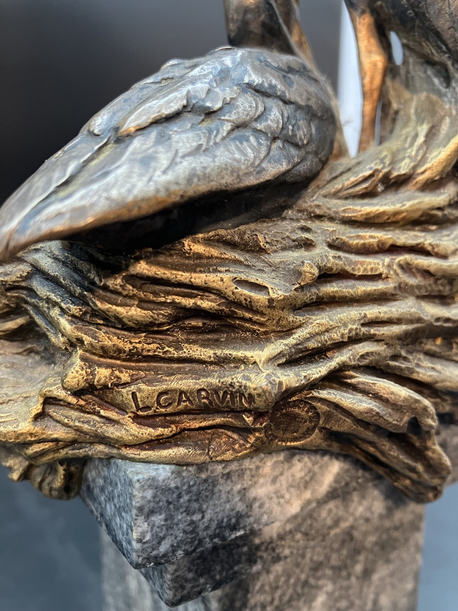 Louis Carvin Patriotic Bronze Alsace French They Will Be French Storks -photo-4