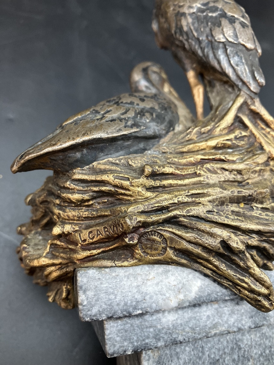 Louis Carvin Patriotic Bronze Alsace French They Will Be French Storks -photo-6