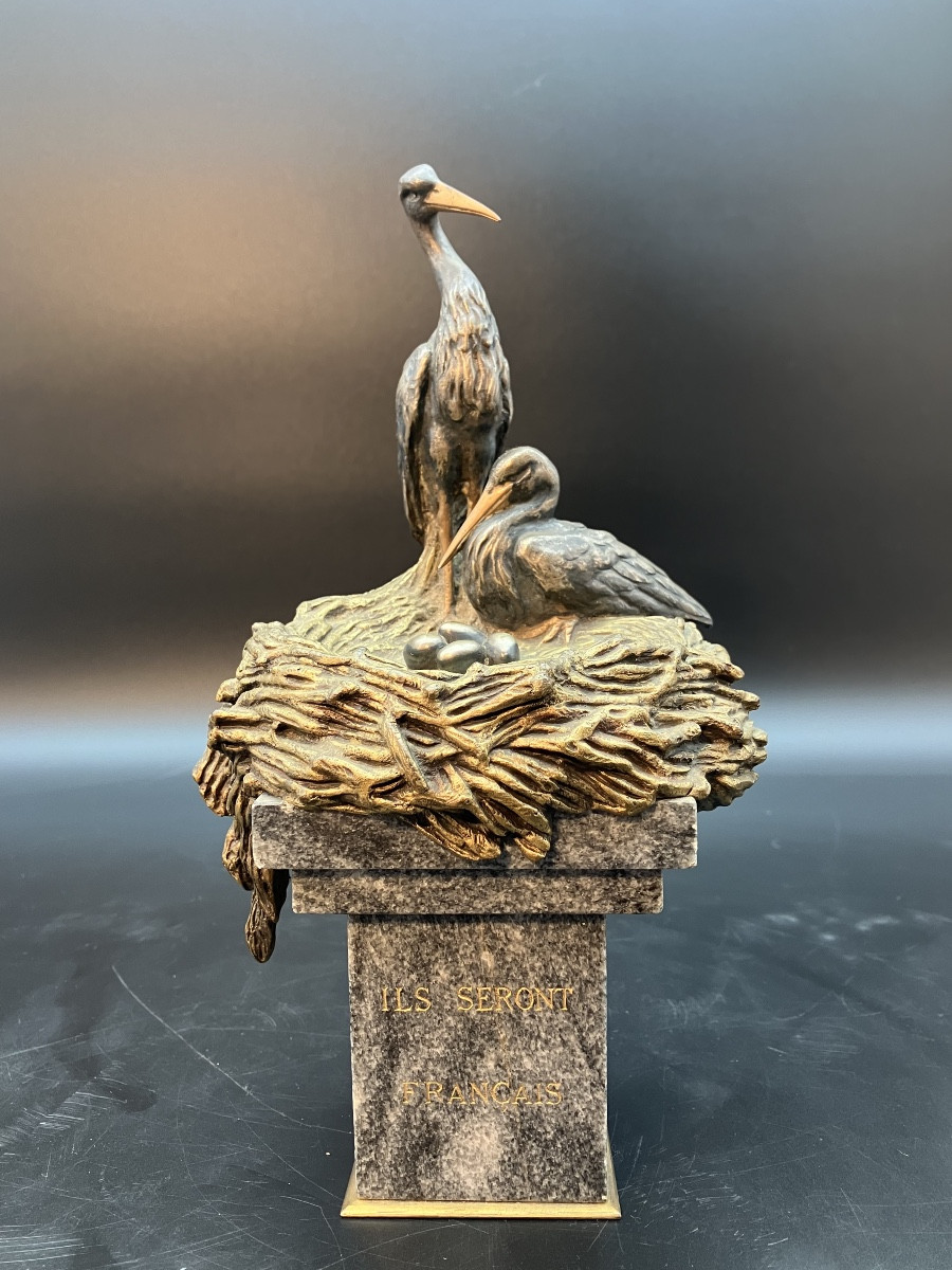 Louis Carvin Patriotic Bronze Alsace French They Will Be French Storks 
