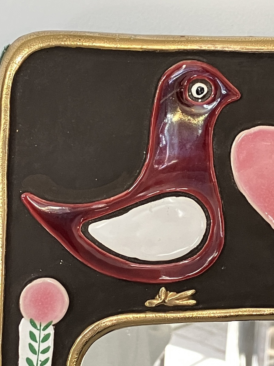Mithé Espelt rare miroir Colombes avec dorure craquelée 1953 -photo-4