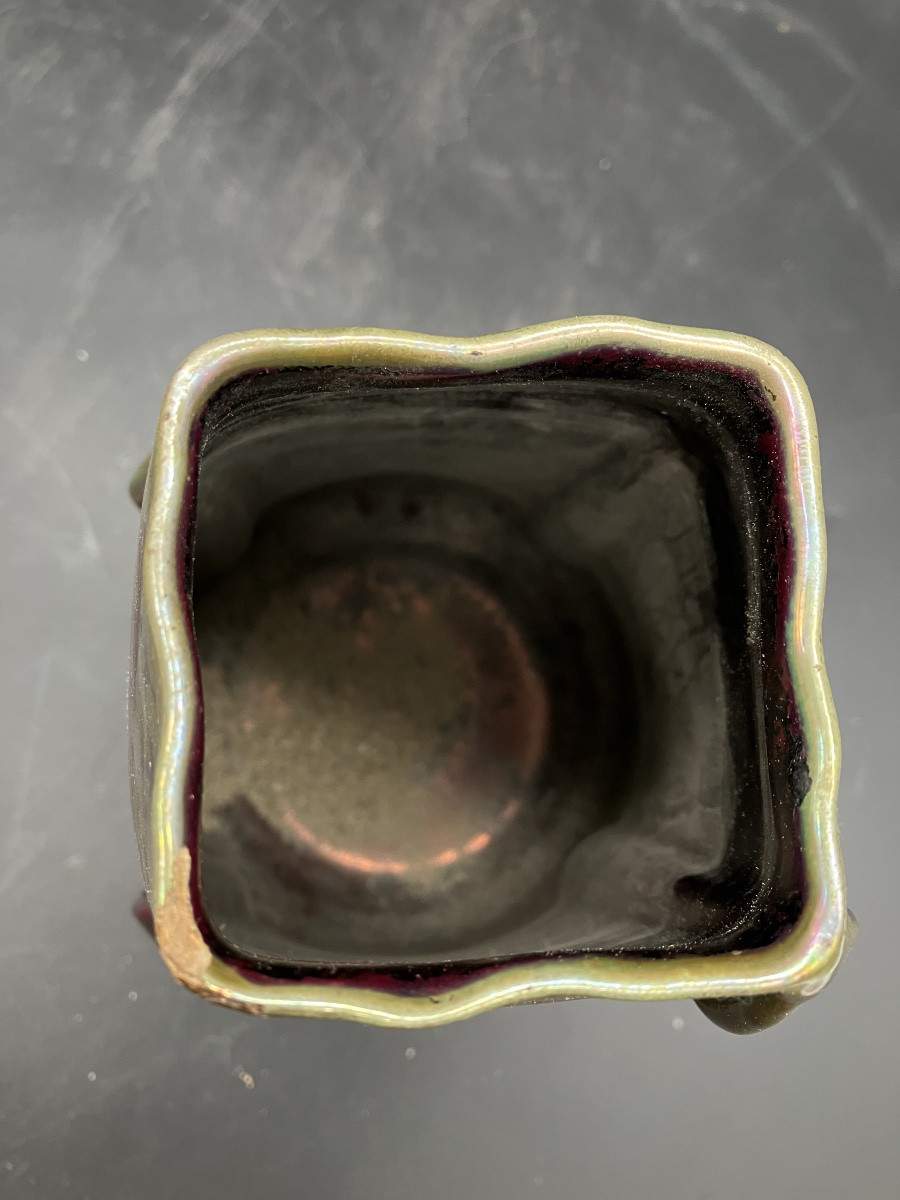 Montières Paire de vases art nouveau en faïence lustrée -photo-7