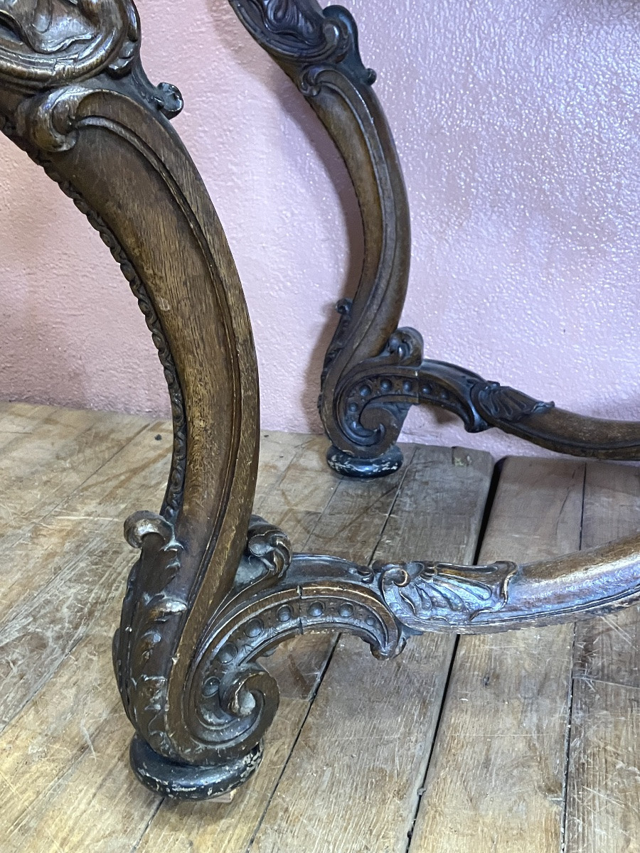 Important Carved Oak Console With Marble Top, 139 Cm, 19th Century Regency Style-photo-1