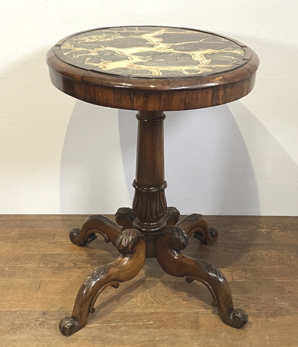 Rare Gueridon dessus Turtle stone marble ou marble à nodule septaria William IV anglais 19eme-photo-1