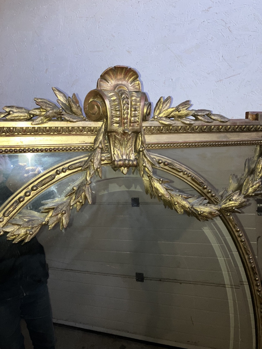 Large Gilded Mirror With Pareclose 156 Cm Napoleon III Beveled Tin -photo-2