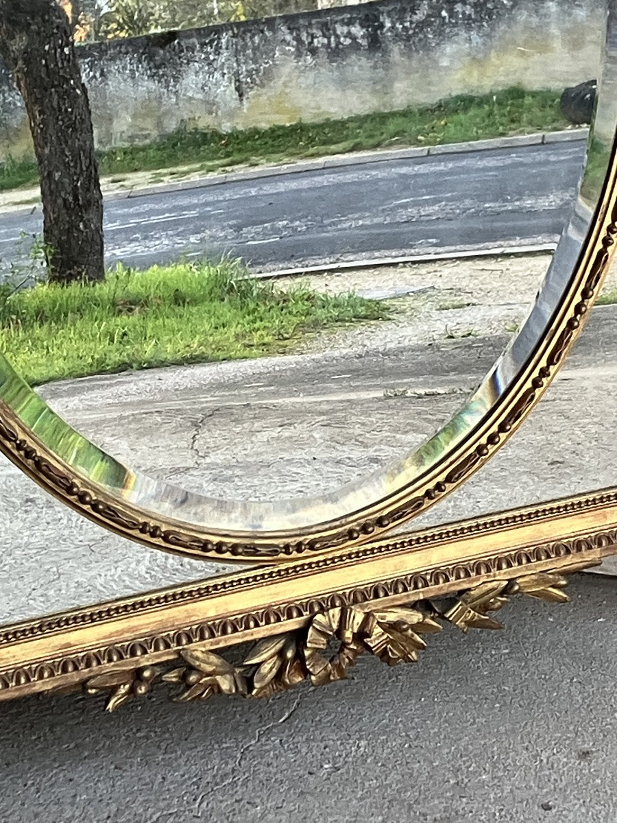 Large Gilded Mirror With Pareclose 156 Cm Napoleon III Beveled Tin -photo-4