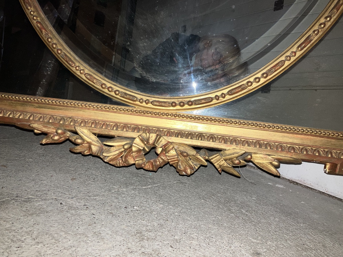 Large Gilded Mirror With Pareclose 156 Cm Napoleon III Beveled Tin -photo-3