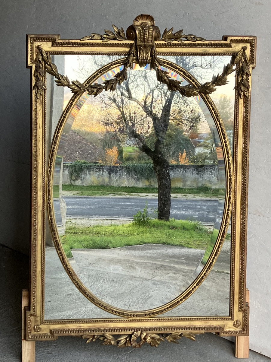 Large Gilded Mirror With Pareclose 156 Cm Napoleon III Beveled Tin 