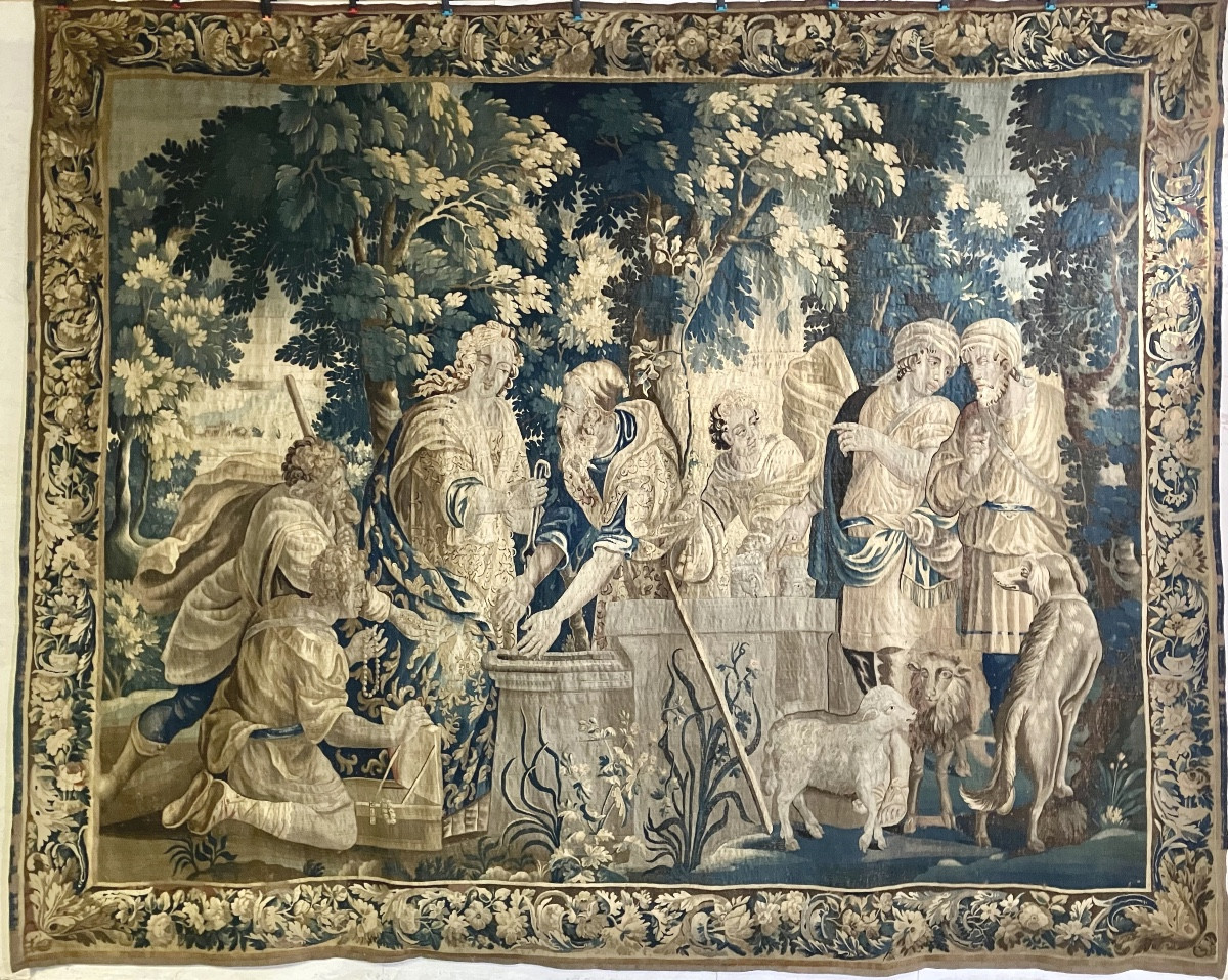 Large Flemish Tapestry, 17th Century, 297 X 370 Cm, Rebecca At The Well 