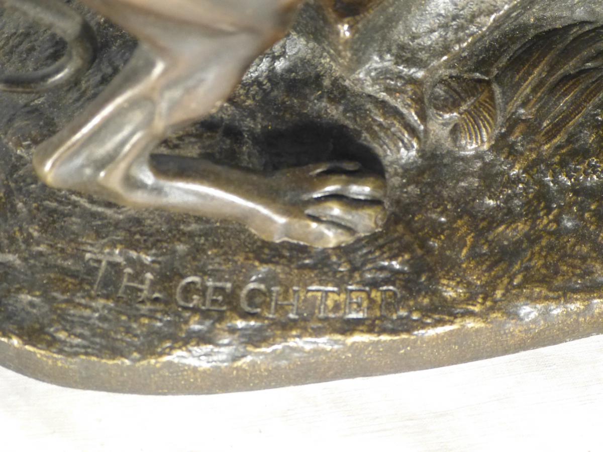 Théodore Gechter Chien De Chasse En Bronze Levrette au lièvre-photo-3