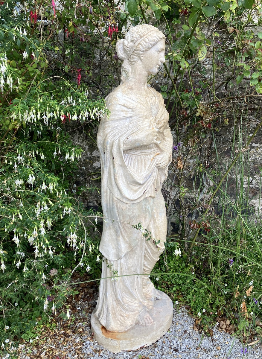 19th-century Cast Iron Statue Of A Draped Woman In The Antique Style, 158 Cm-photo-3