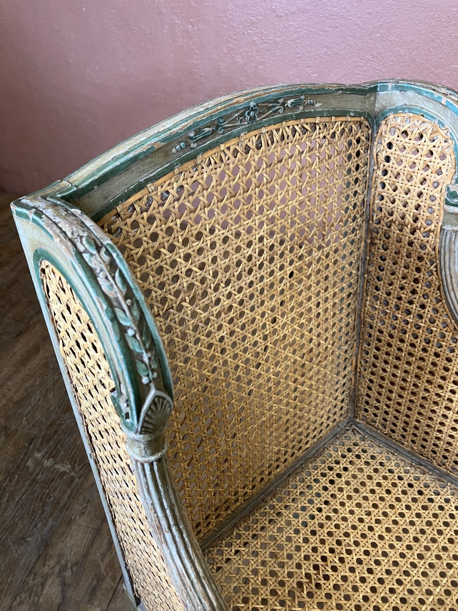 Fauteuil d'enfant bergère directoire bois laqué assise cannée -photo-2