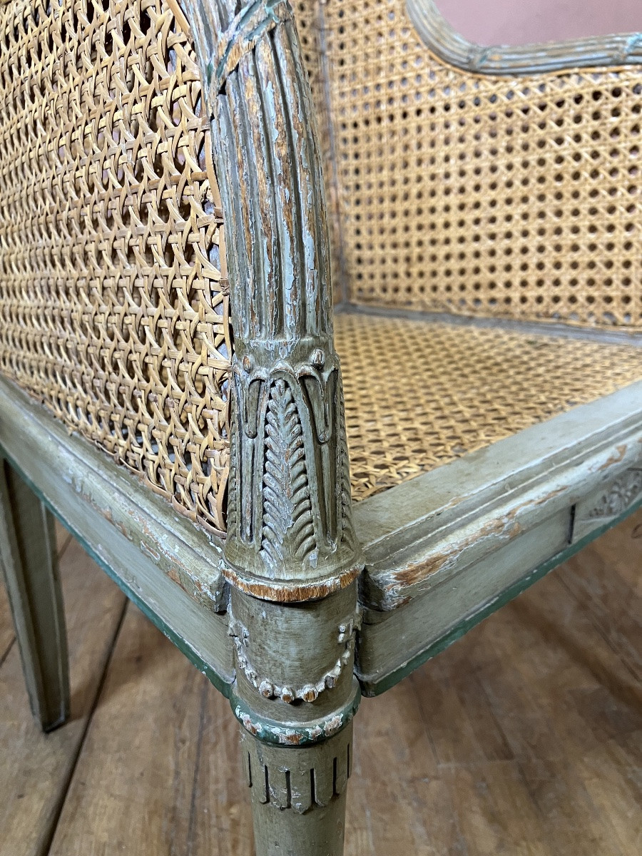 Fauteuil d'enfant bergère directoire bois laqué assise cannée -photo-3