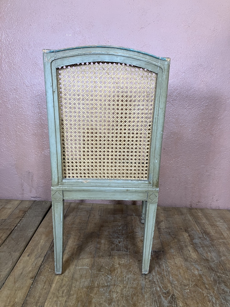 Fauteuil d'enfant bergère directoire bois laqué assise cannée -photo-4