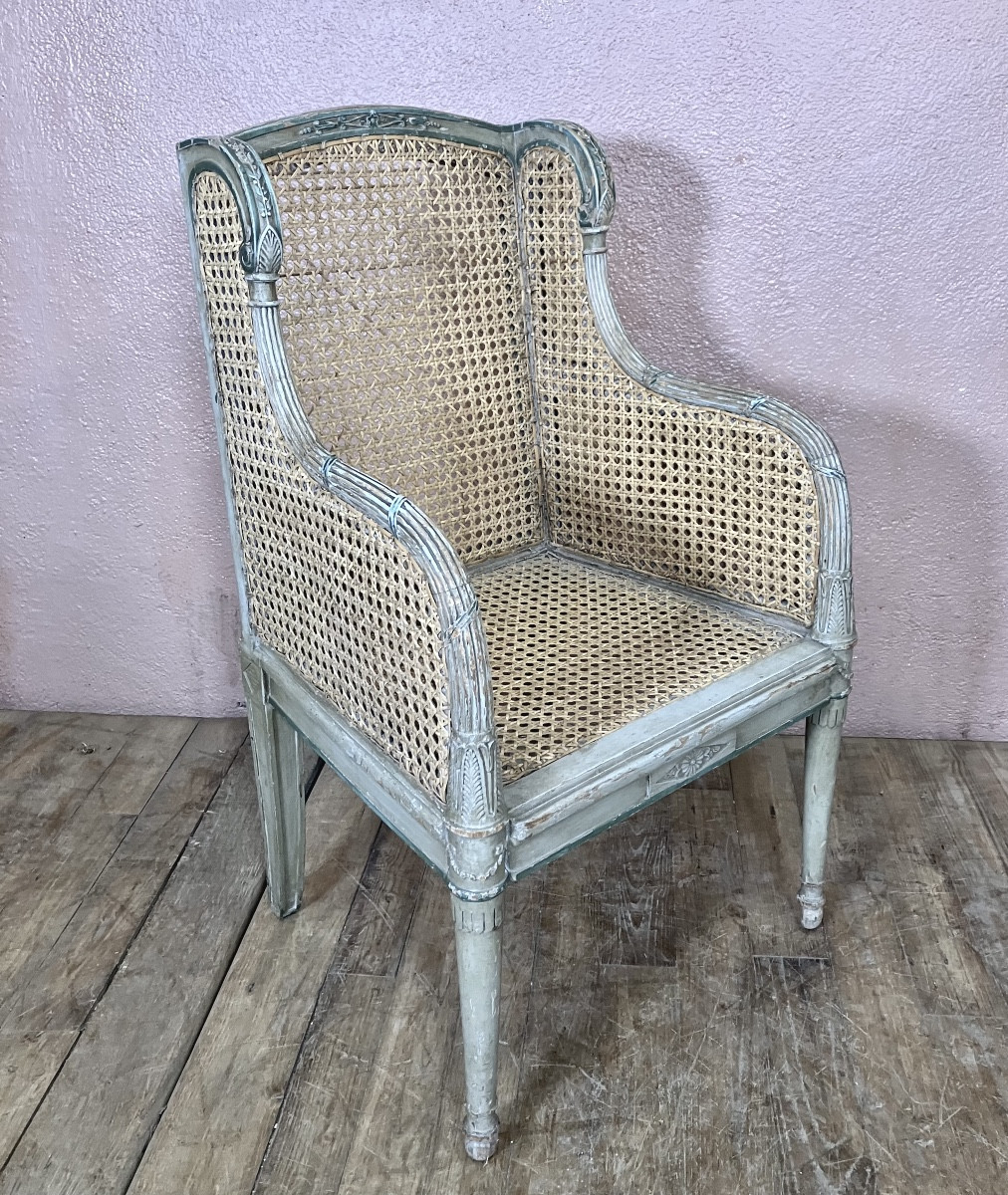 Fauteuil d'enfant bergère directoire bois laqué assise cannée 