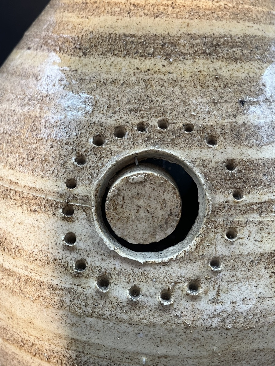 Georges Pelletier Lampe Pastilles années 70 en céramique ajourée double éclairage-photo-5