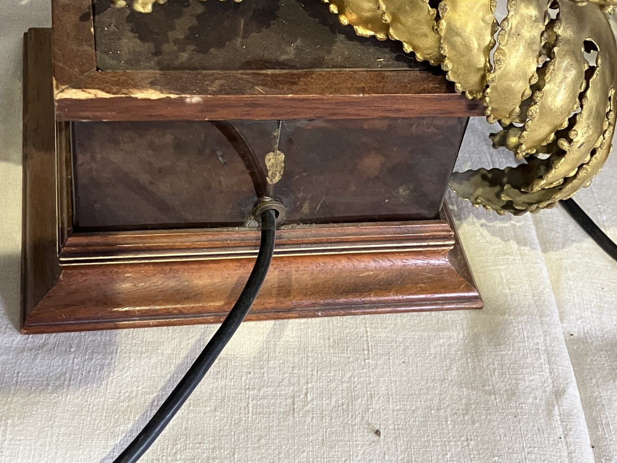 paire de lampes maison Jansen Fleurs et tournesols laiton doré années 70-photo-4