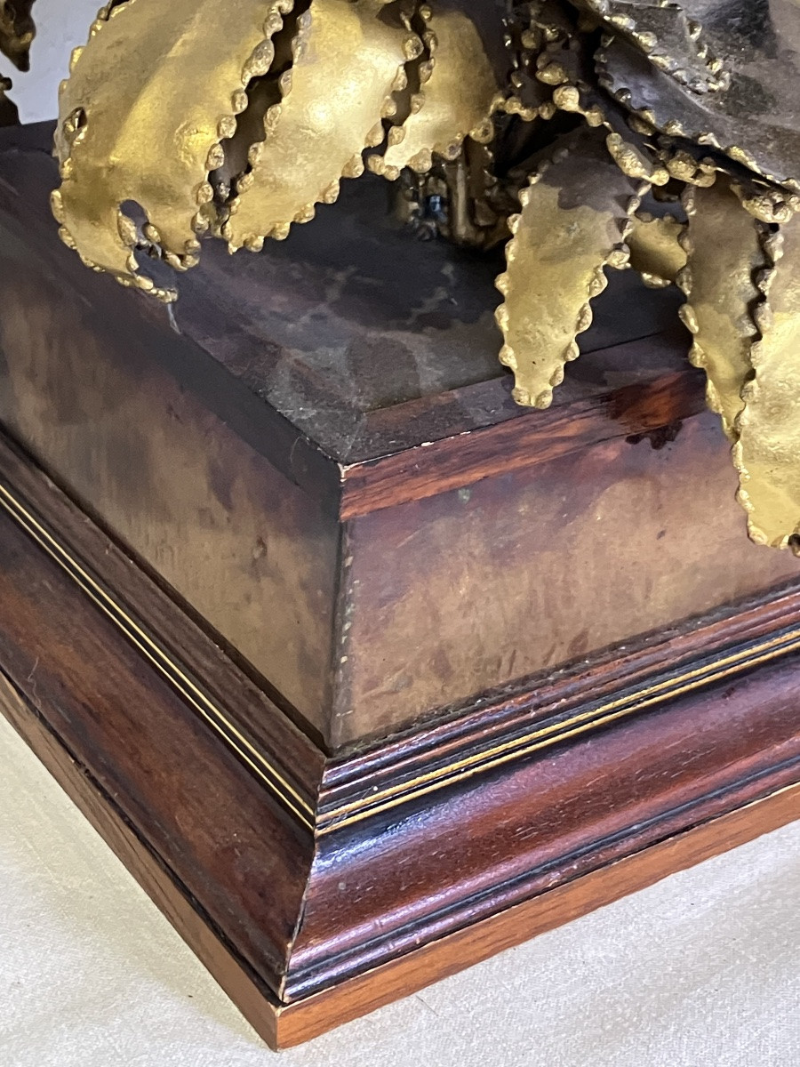 paire de lampes maison Jansen Fleurs et tournesols laiton doré années 70-photo-5