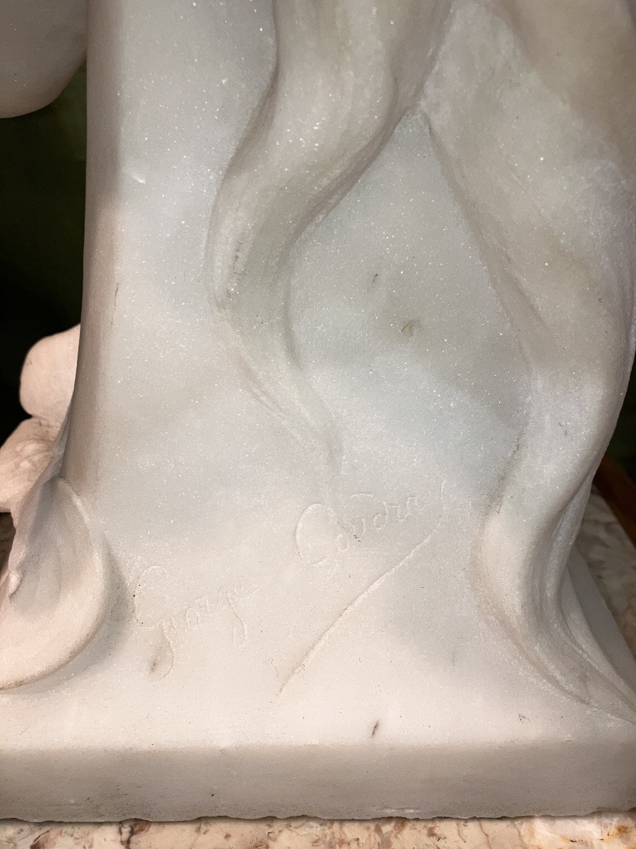 Georges Coudray, Art Nouveau Marble Bust Of A Young Girl With Water Lilies-photo-2