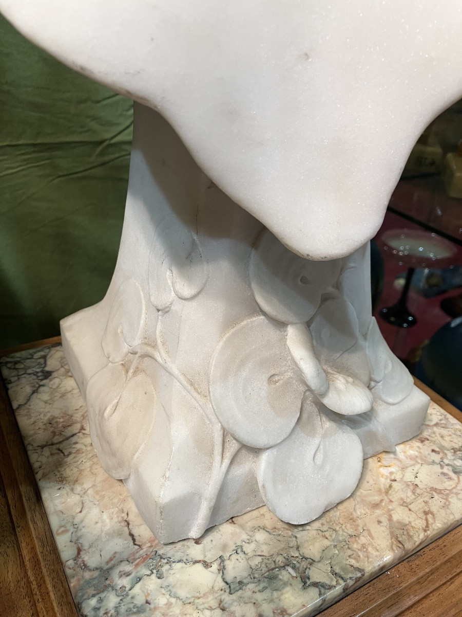 Georges Coudray, Art Nouveau Marble Bust Of A Young Girl With Water Lilies-photo-3