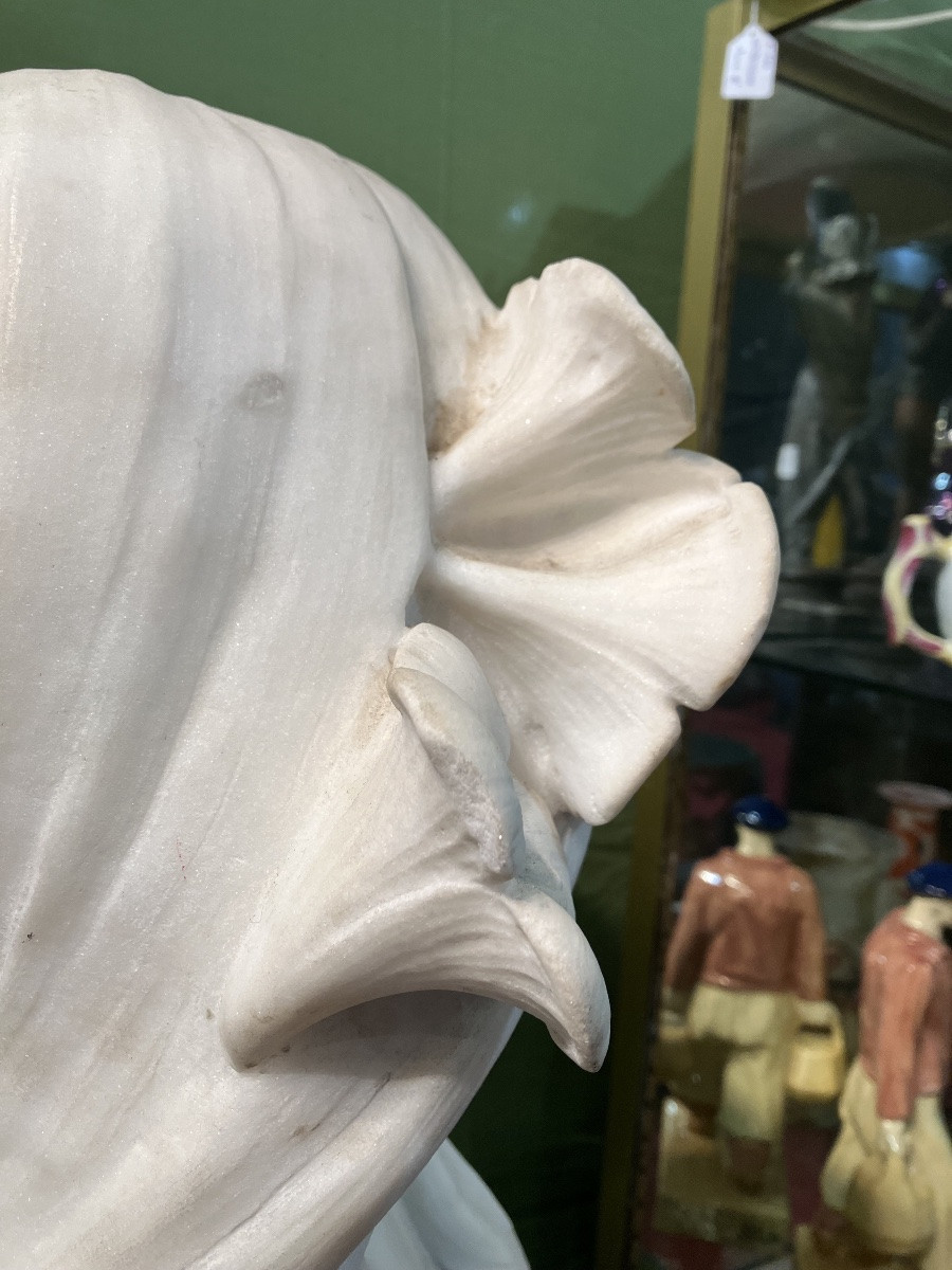 Georges Coudray, Art Nouveau Marble Bust Of A Young Girl With Water Lilies-photo-1
