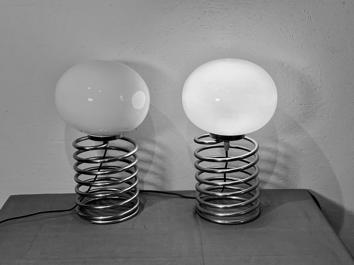 Ingo Maurer Paire de lampe Ressort années 70. Grand modèle 39 cm-photo-2