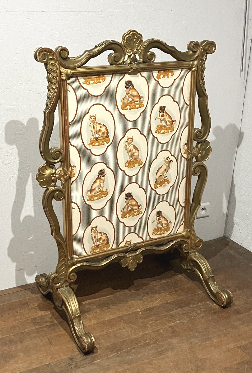 Grand Ecran de cheminée  en bois doré Napoléon III-photo-2