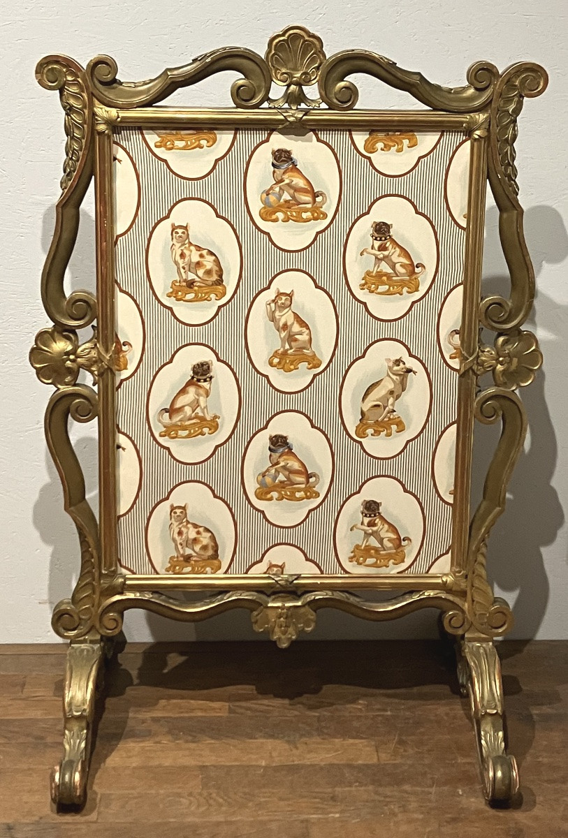Grand Ecran de cheminée  en bois doré Napoléon III-photo-4