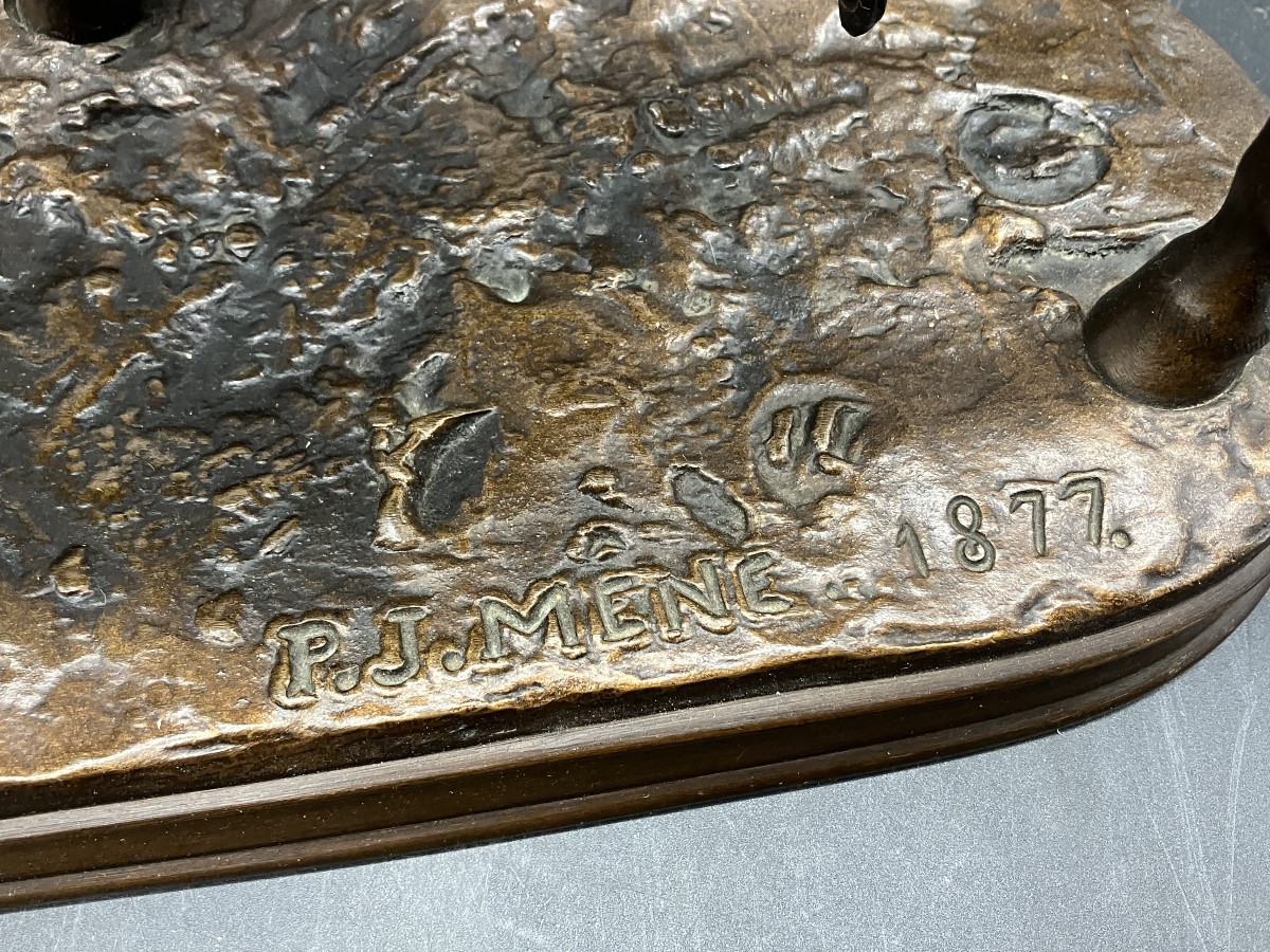 Pierre Jules Mène, Horse With Palm Tree, Height 28 Cm, Dated 1877, Bronze -photo-3