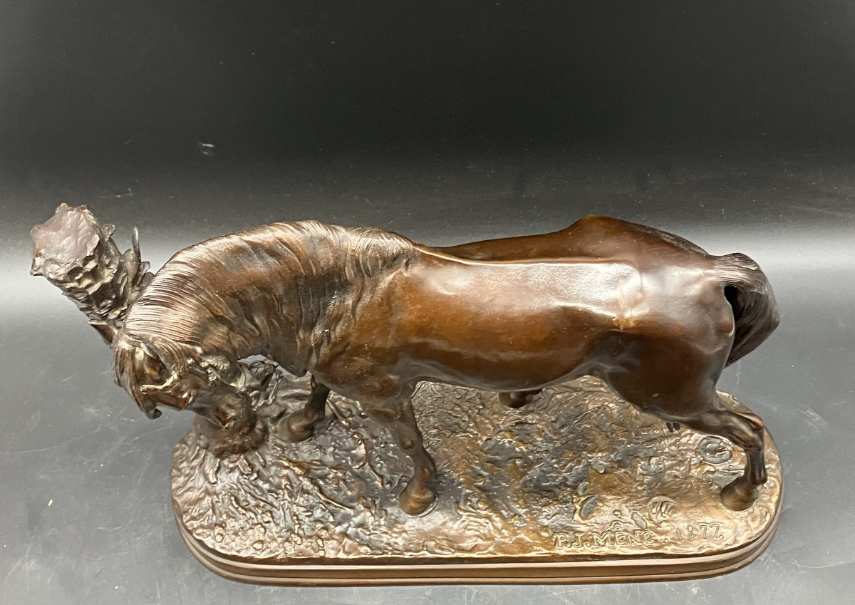 Pierre Jules Mène, Horse With Palm Tree, Height 28 Cm, Dated 1877, Bronze -photo-2