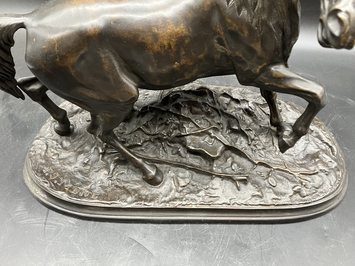 Pierre Jules Mène Bronze Cheval en liberté Largeur 38 cm-photo-3