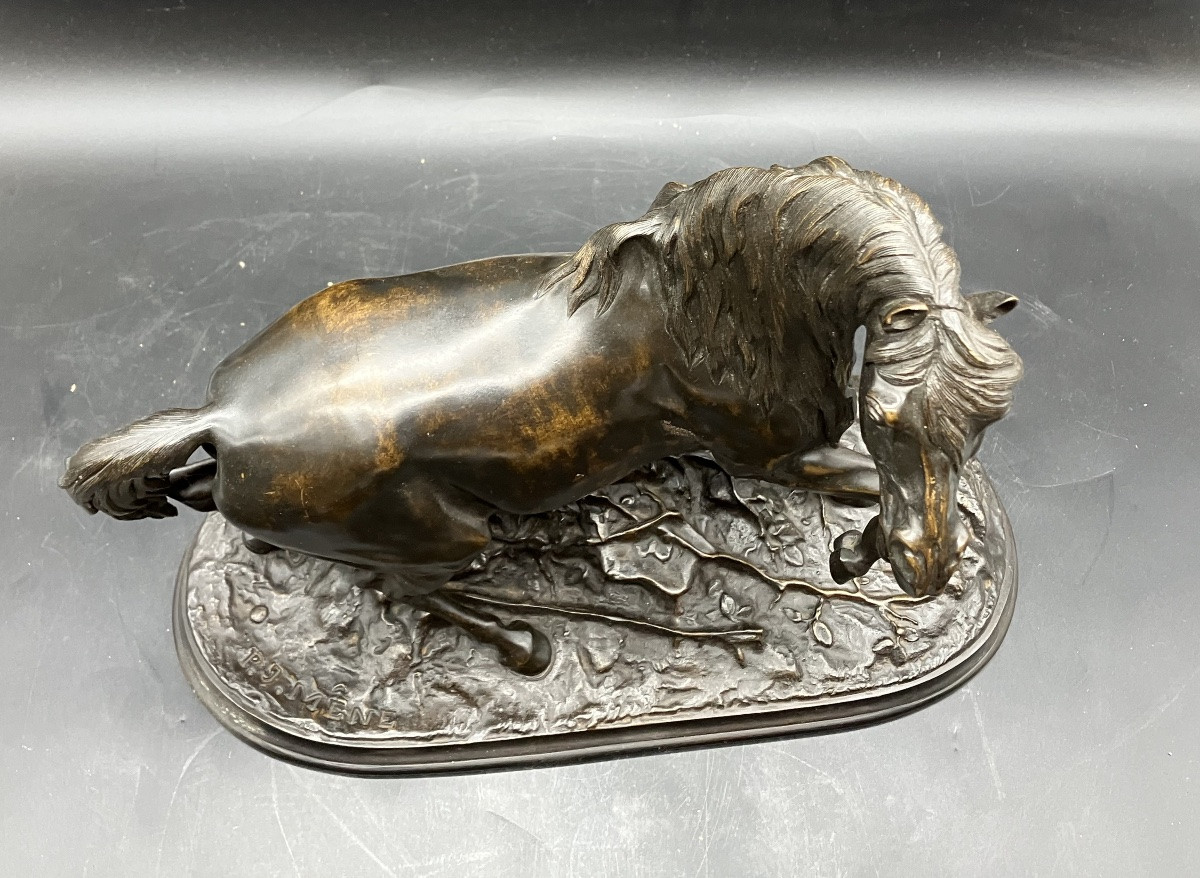 Pierre Jules Mène Bronze Cheval en liberté Largeur 38 cm-photo-4