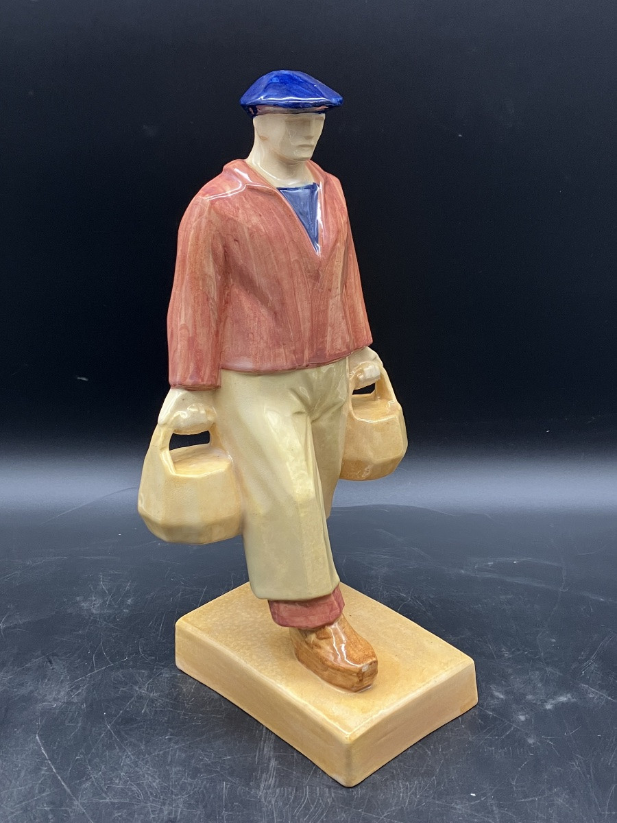 Emile Just Bachelet For Henriot Quimper, Fisherman Of Douarnenez In Earthenware, 1930-photo-2