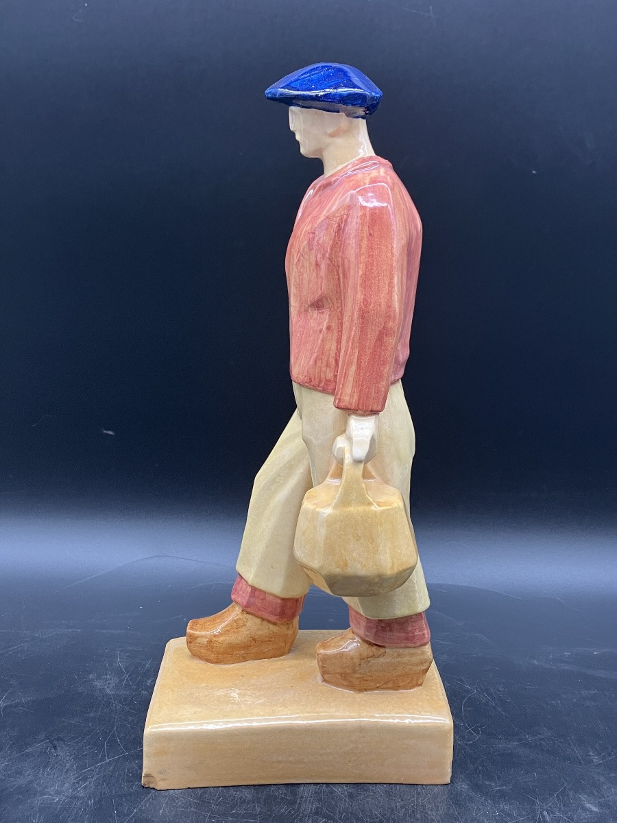 Emile Just Bachelet For Henriot Quimper, Fisherman Of Douarnenez In Earthenware, 1930-photo-2