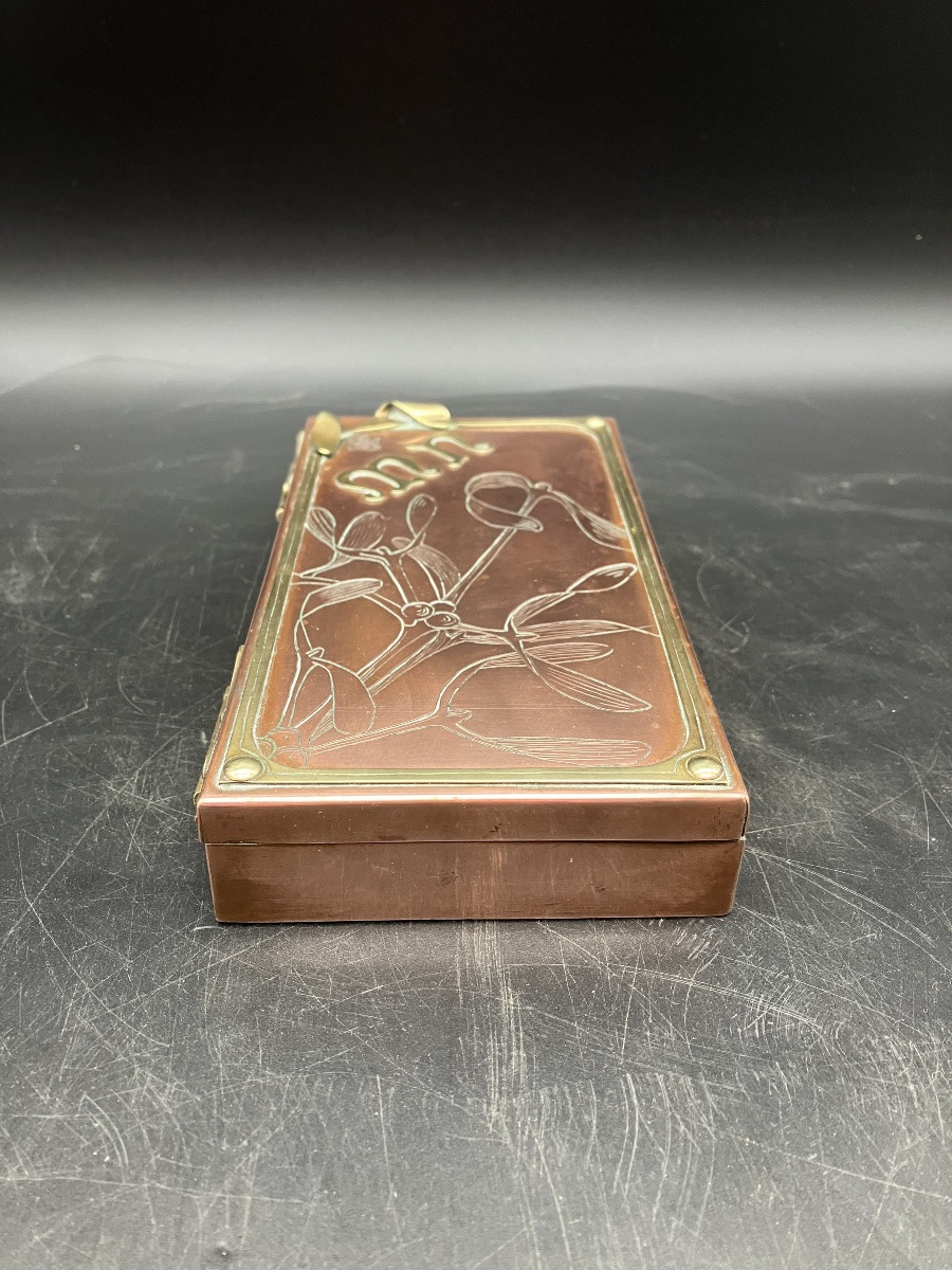 Boite Gui art nouveau en cuivre à deux patine pour bijoux ,  cartes , ou autre-photo-4