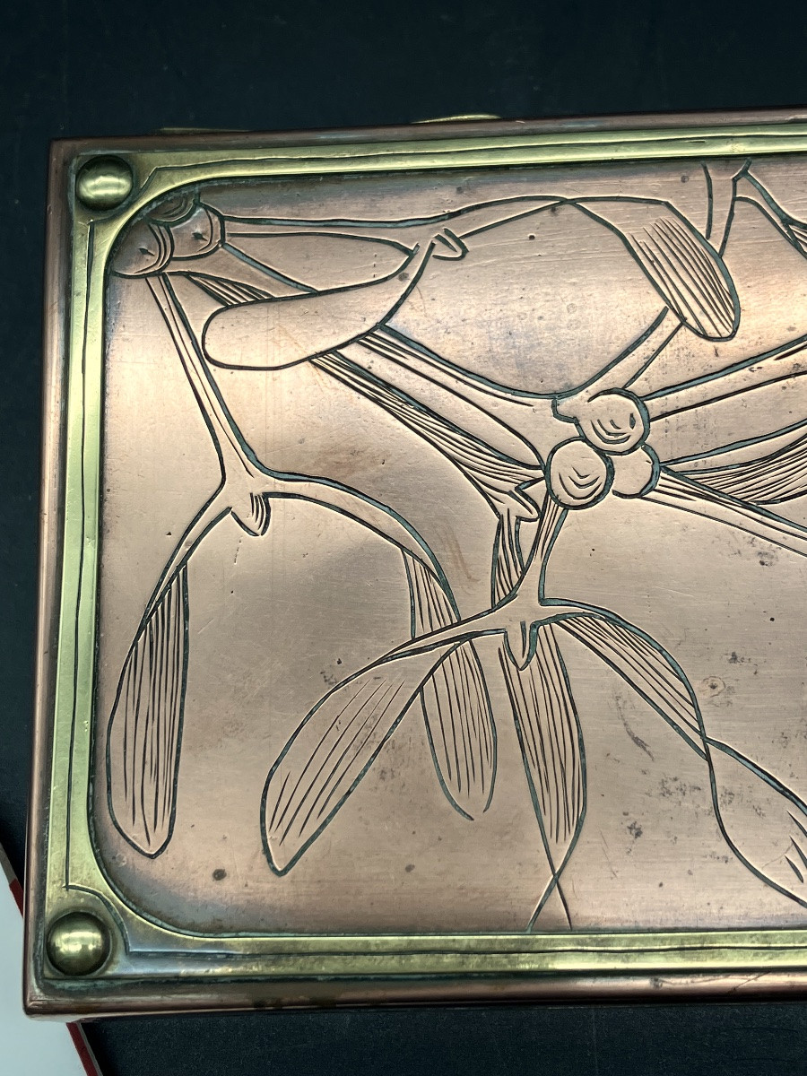 Boite Gui art nouveau en cuivre à deux patine pour bijoux ,  cartes , ou autre-photo-6