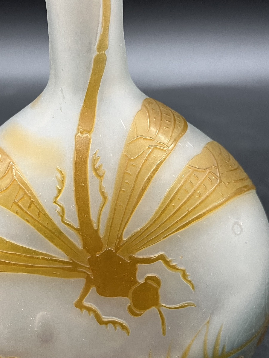 Émile Gallé Vase soliflore libellule et nénuphar art nouveau aquatique -photo-3