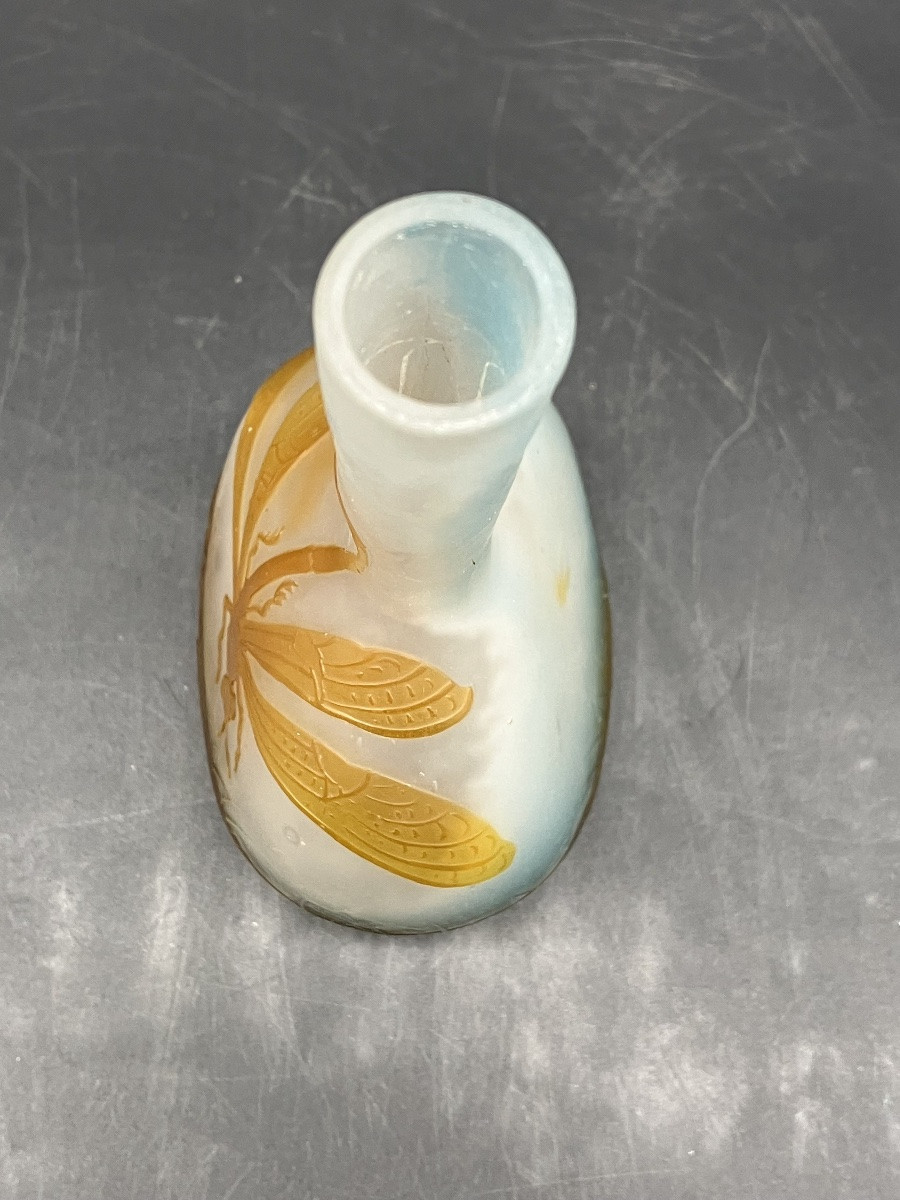 Émile Gallé Vase soliflore libellule et nénuphar art nouveau aquatique -photo-4