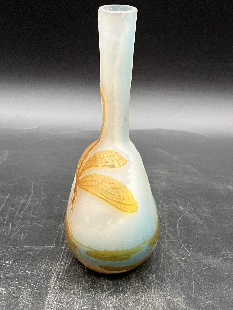 Émile Gallé Vase soliflore libellule et nénuphar art nouveau aquatique -photo-3