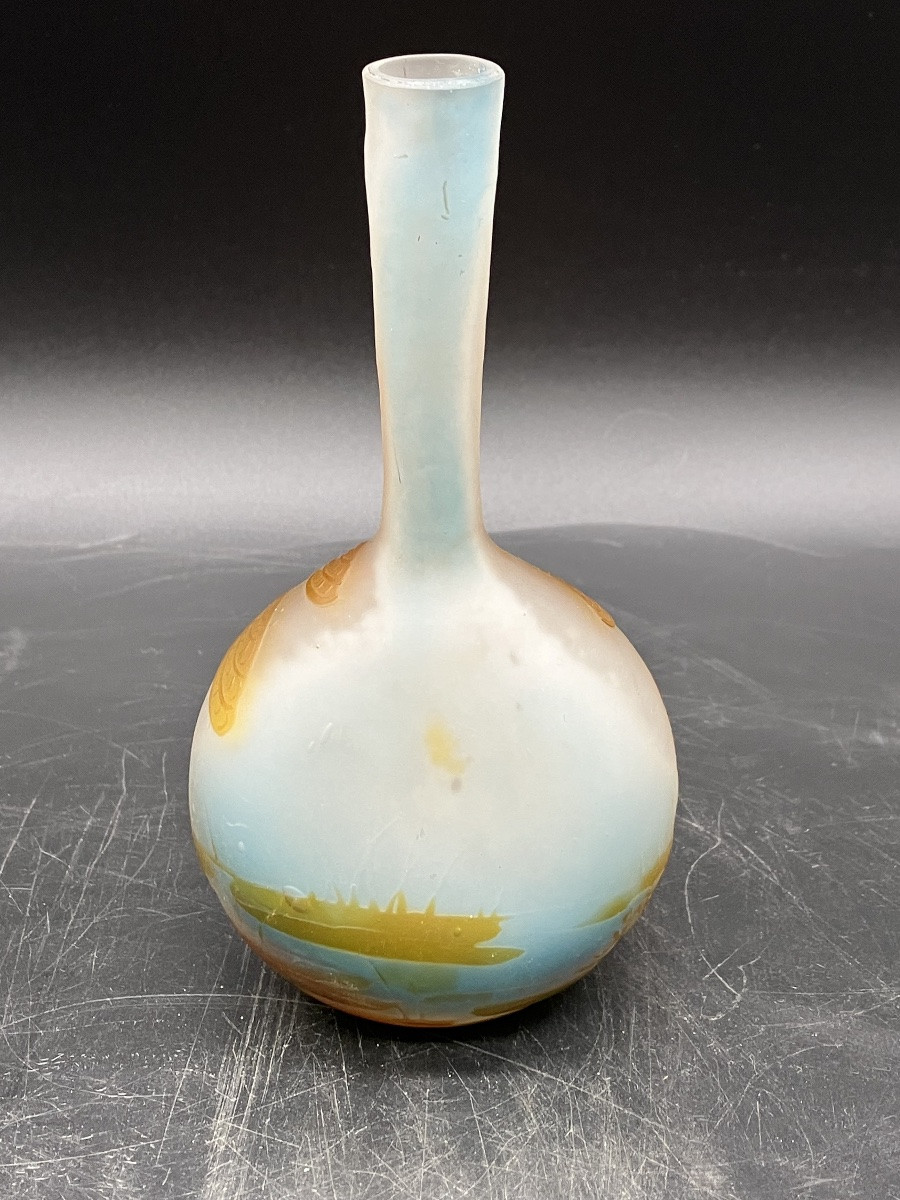Émile Gallé Vase soliflore libellule et nénuphar art nouveau aquatique -photo-4